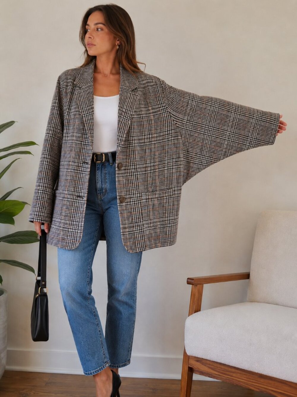 Urban Outfitters Plaid Blazer Jacket Women's M/L Oversized, bat,